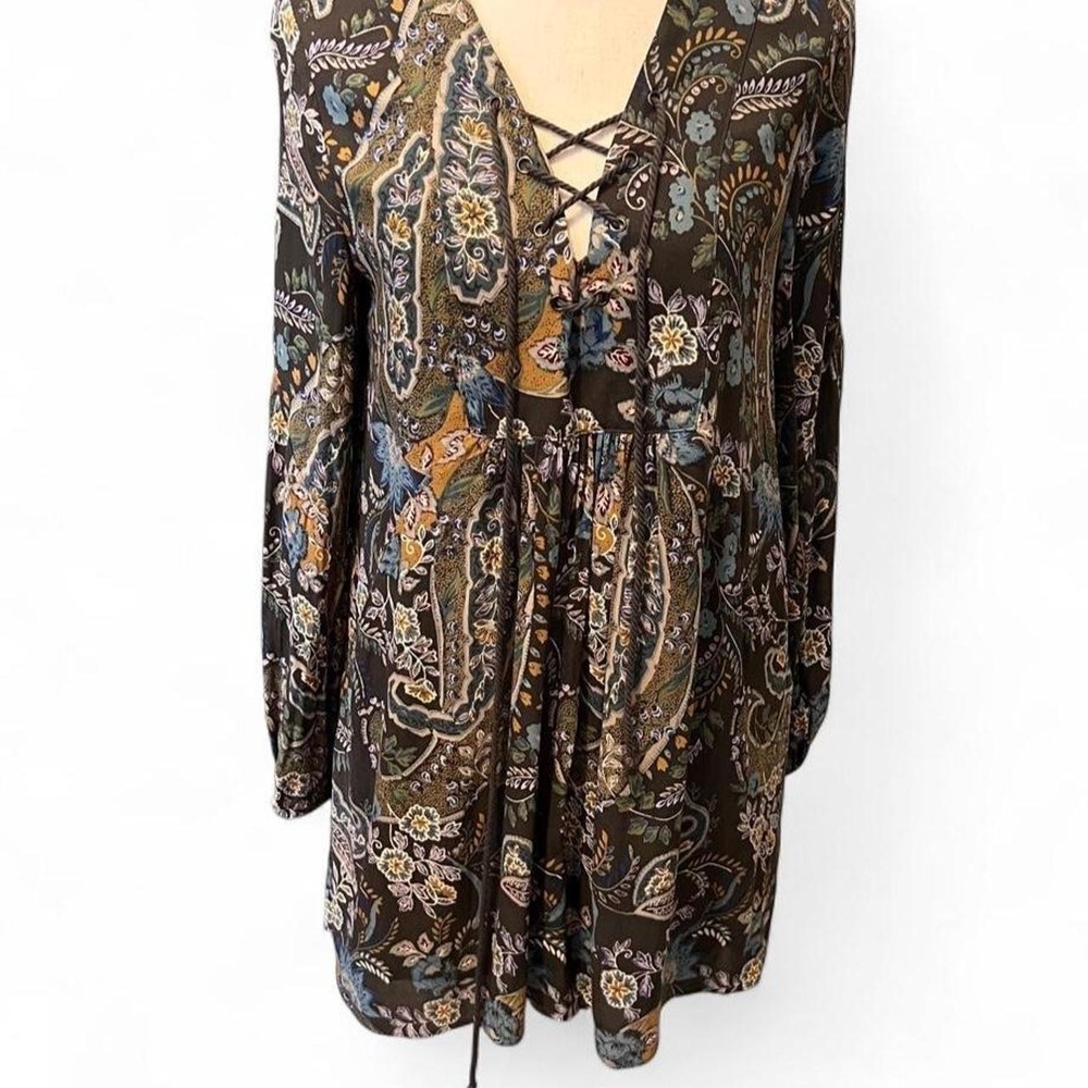 Free People Paisley Print Dress with Lace Front and Pockets Women's XS